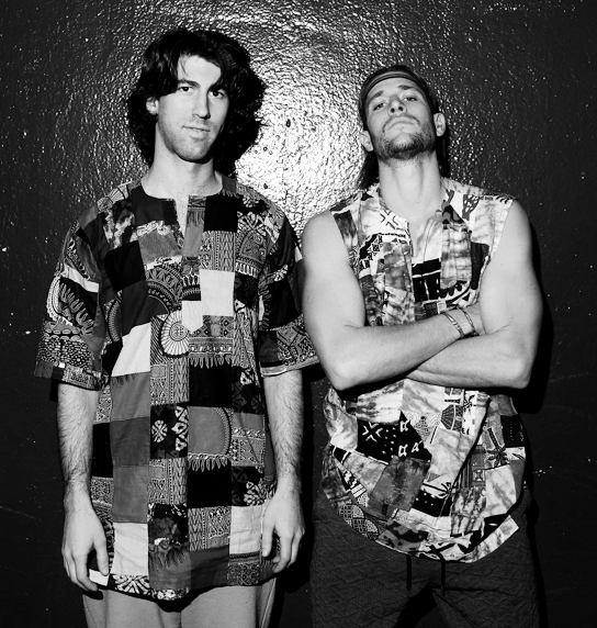 Pat and Sam in patchwork shirts, demo session
